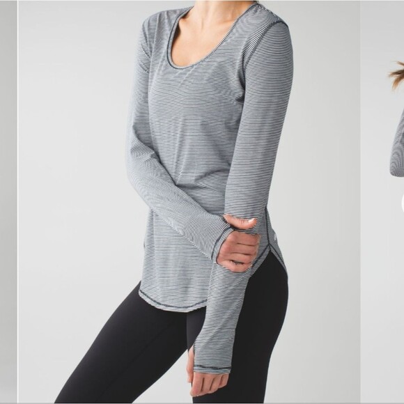 Lululemon Yogini 5 Year Long Sleeve Tee Tonka Stripe Black White Est. Size 10 - Picture 10 of 11